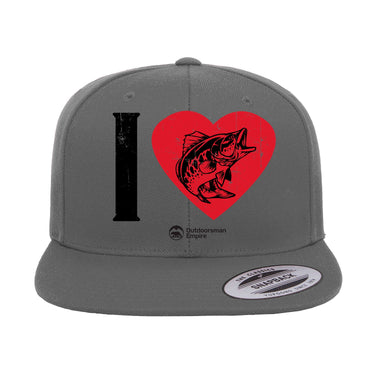I Love Fishing Embroidered Flat Bill Cap